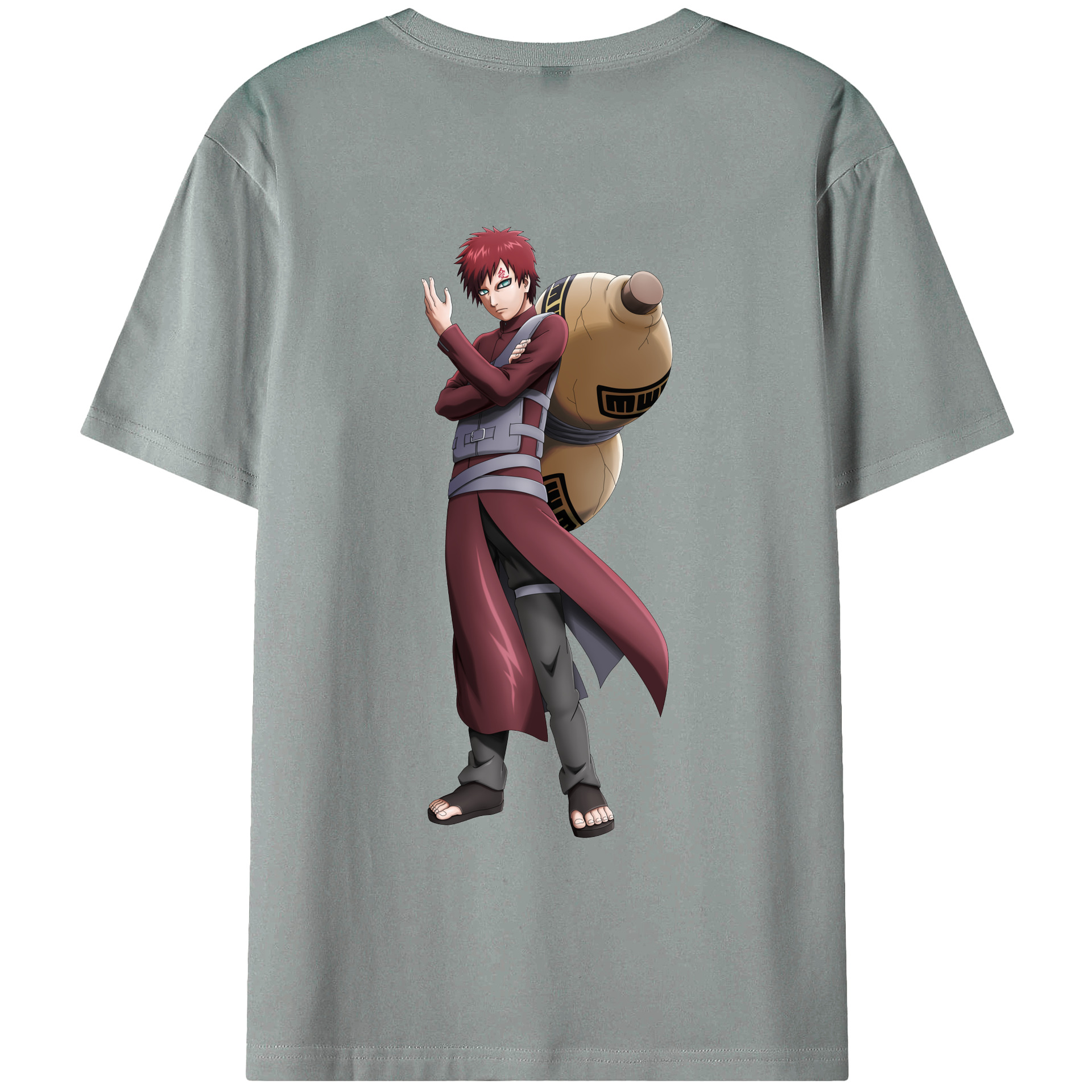 （画像用） NARUTO -ナルト- ガアラ Gaara 綿100％ メンズ半袖Tシャツ（バックプリント） 通気性